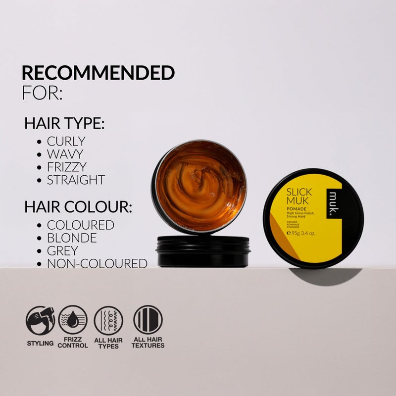 MUK. Muk Haircare Slick Muk High Gloss Pomade, 3.4oz - Strong Hold, High Gloss Pomade for Men, Humidity Resistant, Water Soluble, Coconut Vanilla Bean Fragrance - Image 4